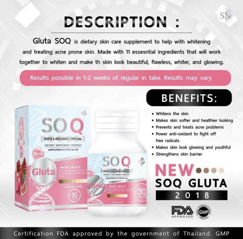 Gluta SoQ Collagen 10000 mg Whitening skin Reduces dark spots freckles ...